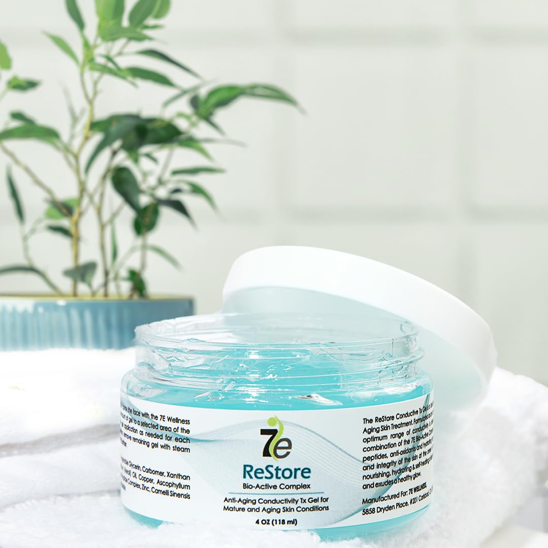 Restore Conductive Microcurrent Gel with Bio-Active Complex - 4Oz - Facial Skin Care with Green Tea Extract, Hyaluronic Acid & Collagen Peptides - Anti-Aging & Skin Tightening