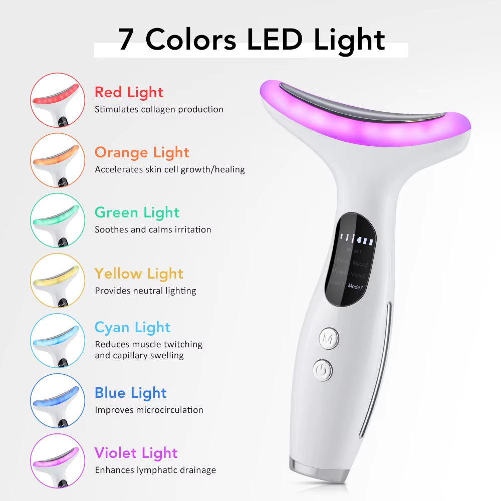  EMS Face Neck Beauty Device 7 Colors LED Light Skin Rejuvenation Tightening anti Wrinkles Vibration Facial Lifting Massager